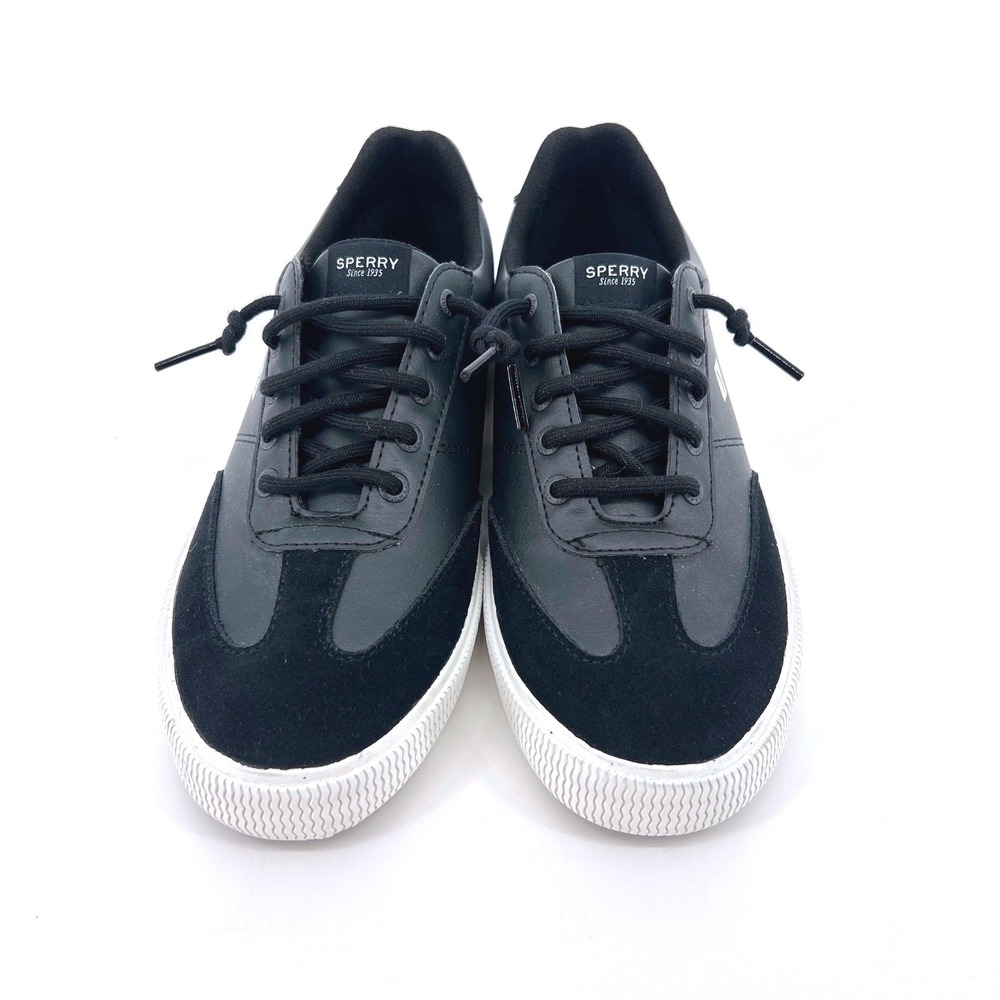 Sperry Soletide Pier Wave Sneakers Womens 8.5 Black Leather Suede Low Top Casual